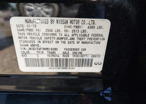 2019 Infiniti Q50 3.0T Luxe z USA, uszkodzony, nr VIN JN1EV7AP3KM519280